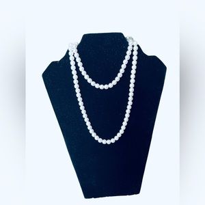 Vintage Alice Caviness Single Strand Pearl Necklace Flower Gemstone Box Clasp